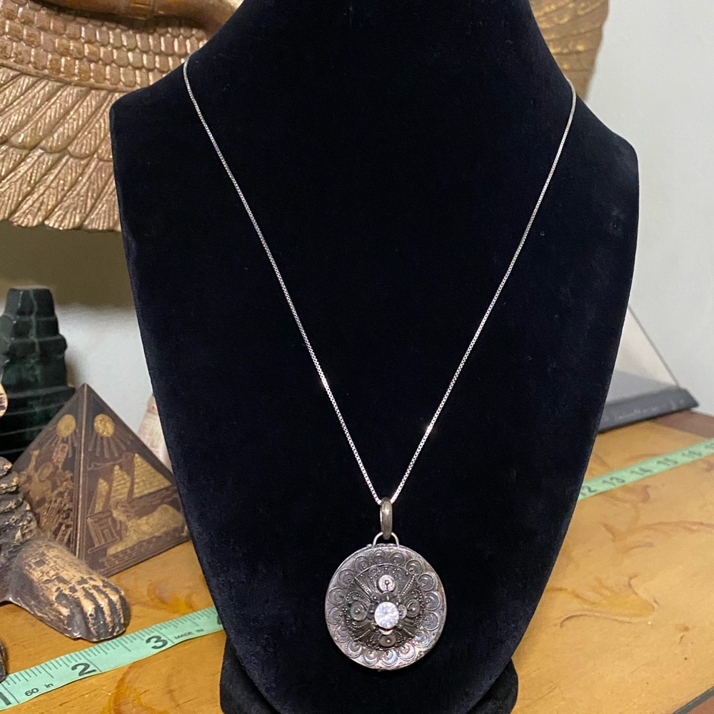 Silver 925 locket Pendant Necklace with Center Crystal
